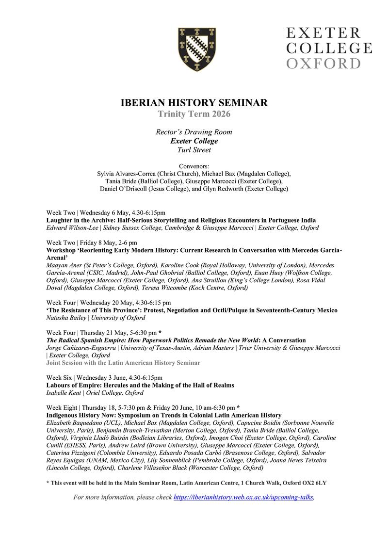 oxford iberian history seminar tt2026
